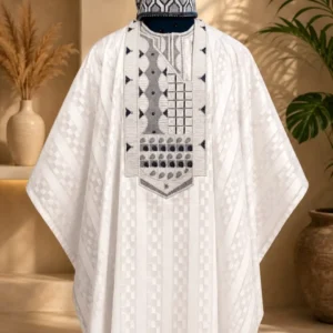 Royale Agbada – White Embroidered Agbada