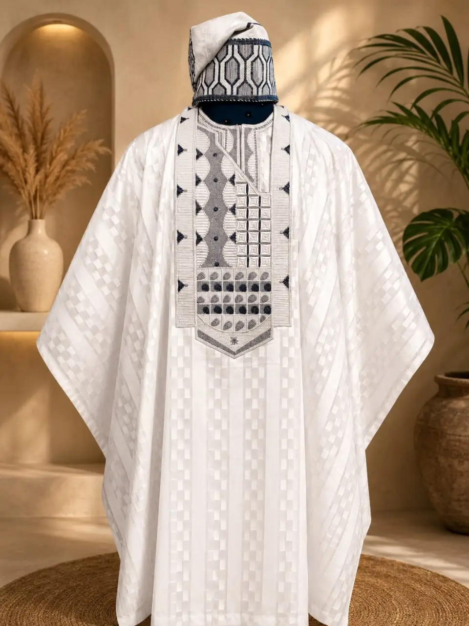 Royale Agbada – White Embroidered Agbada