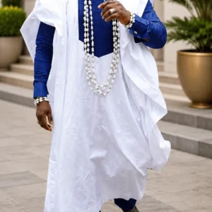 Royale Agbada – White & Royal Blue Agbada