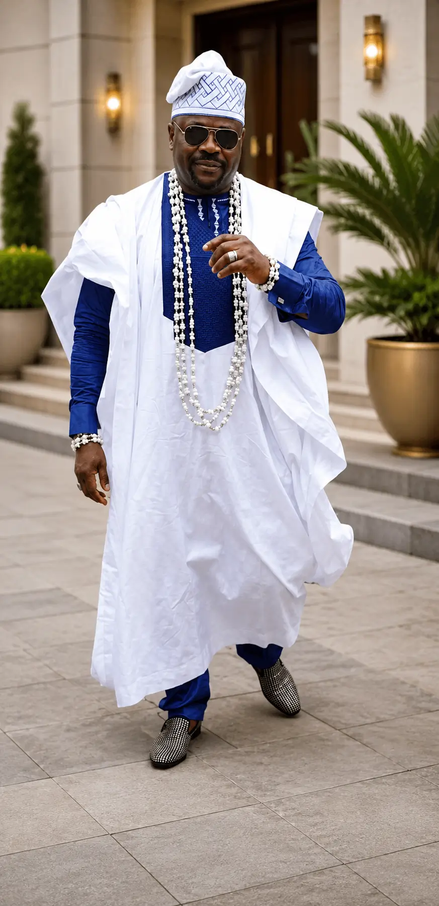 Royale Agbada – White & Royal Blue Agbada