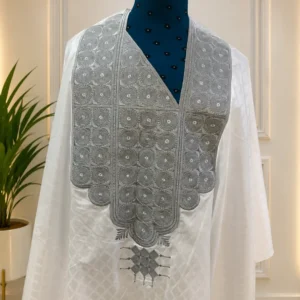 Royale Agbada – White & Silver Agbada