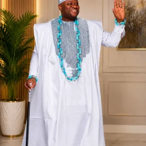 Royale Agbada – White & Silver Agbada