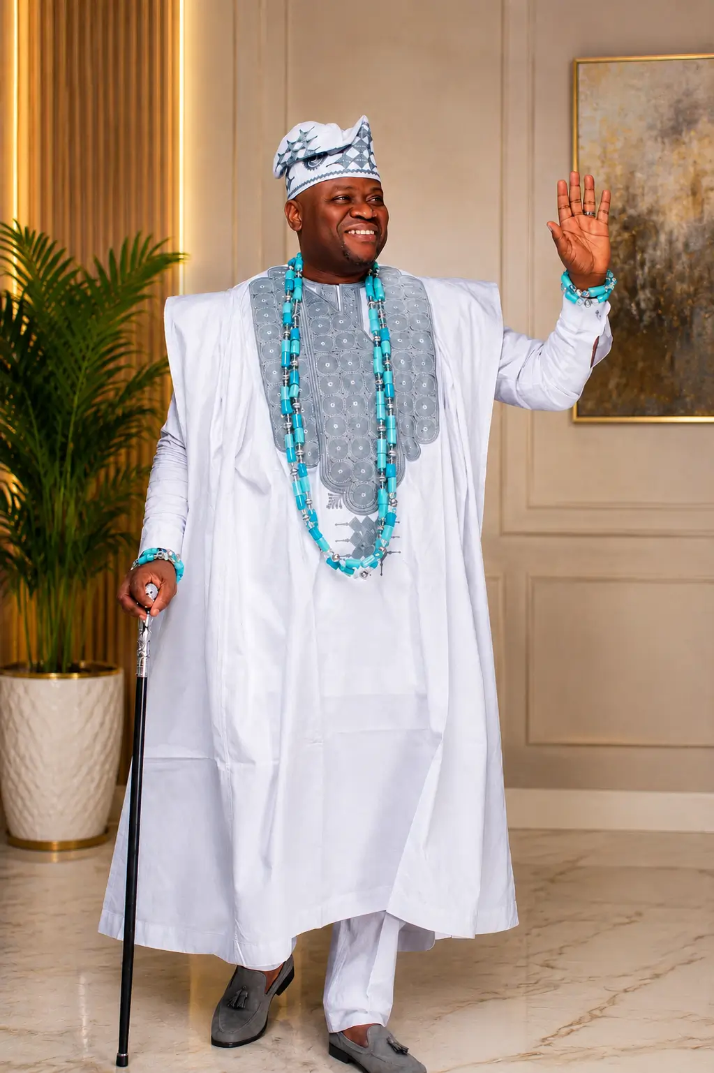 Royale Agbada – White & Silver Agbada