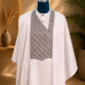 Royale Agbada – White & Silver Agbada