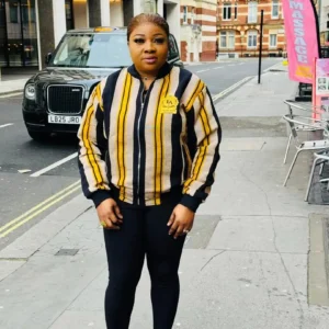 Ofi Bomber Jacket – Women's Black & Gold Stripe